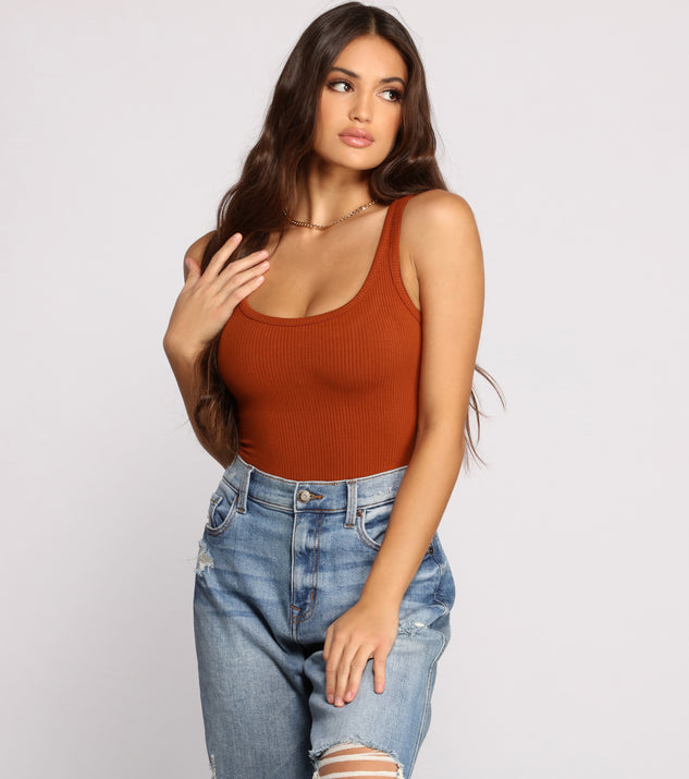 With fun and flirty details, What's The Scoop Ribbed Tank Bodysuit shows off your unique style for a trendy outfit for the summer season!