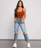 With fun and flirty details, What's The Scoop Ribbed Tank Bodysuit shows off your unique style for a trendy outfit for the summer season!