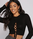 With fun and flirty details, Lace-Up Jersey Knit Crop Top shows off your unique style for a trendy outfit for the summer season!