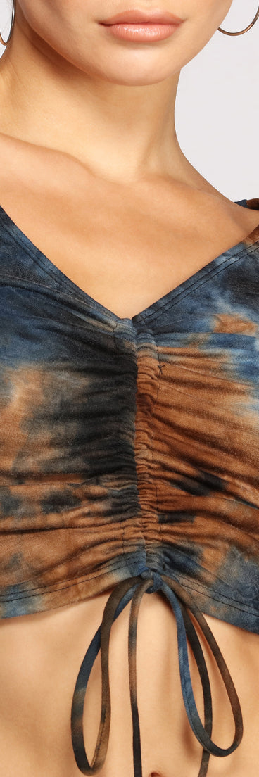 With fun and flirty details, Trendy Tie Dye Drawstring Crop Top shows off your unique style for a trendy outfit for the summer season!