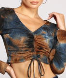 With fun and flirty details, Trendy Tie Dye Drawstring Crop Top shows off your unique style for a trendy outfit for the summer season!