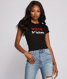 With fun and flirty details, Vote B*tches Graphic Tee Shirt shows off your unique style for a trendy outfit for the summer season!