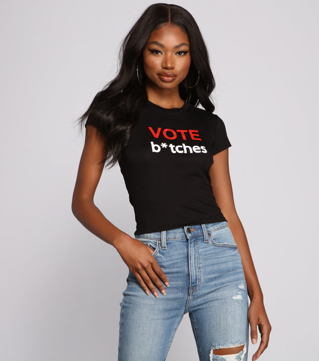 With fun and flirty details, Vote B*tches Graphic Tee Shirt shows off your unique style for a trendy outfit for the summer season!