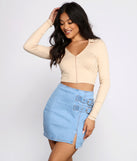 With fun and flirty details, Sporty Chic Collared Zip-Up Crop Top shows off your unique style for a trendy outfit for the summer season!