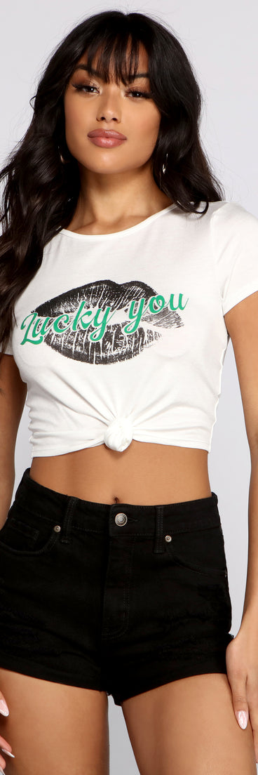 With fun and flirty details, Lucky You Graphic Crop Top shows off your unique style for a trendy outfit for the summer season!