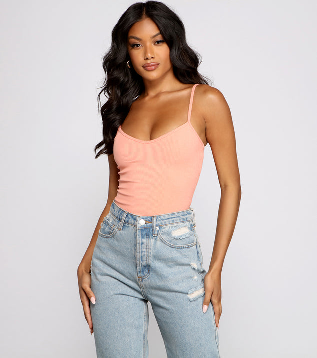 With fun and flirty details, Essential Ribbed Knit Compression Bodysuit shows off your unique style for a trendy outfit for the summer season!