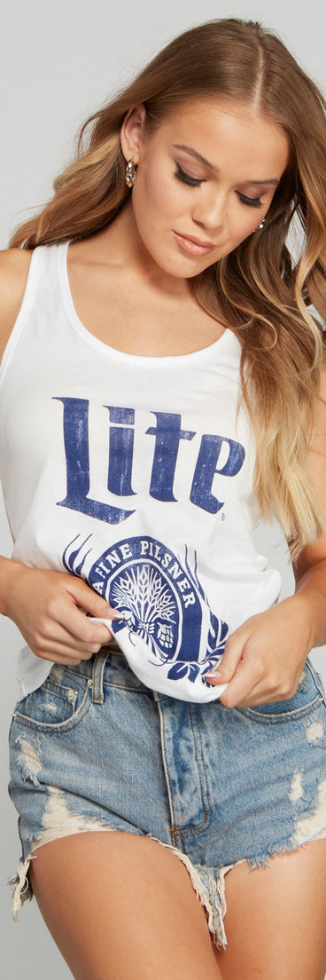 With fun and flirty details, Miller Lite Graphic Tank Top shows off your unique style for a trendy outfit for the summer season!