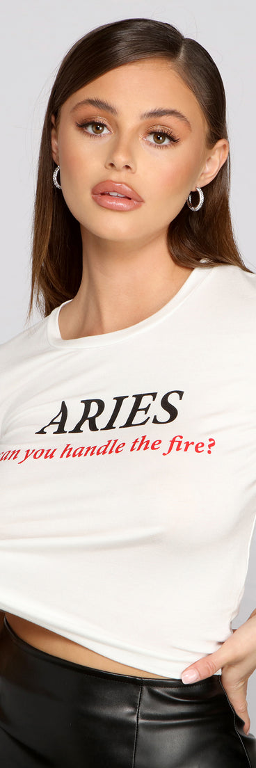 With fun and flirty details, Aries Stylish Script Tee shows off your unique style for a trendy outfit for the summer season!