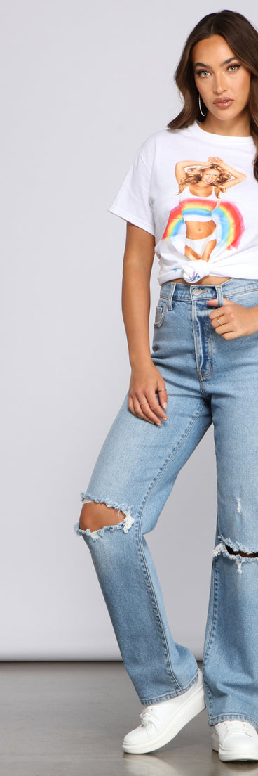 With fun and flirty details, Mariah Carey Rainbow Graphic Tee shows off your unique style for a trendy outfit for the summer season!