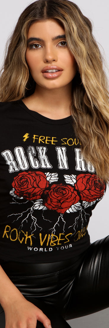 With fun and flirty details, Rocker Chic Vibes Graphic Tee shows off your unique style for a trendy outfit for the summer season!