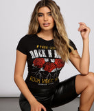 With fun and flirty details, Rocker Chic Vibes Graphic Tee shows off your unique style for a trendy outfit for the summer season!