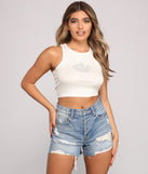 With fun and flirty details, Queen Vibes Rhinestone Crop Top shows off your unique style for a trendy outfit for the summer season!