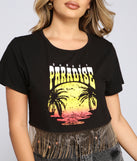 With fun and flirty details, Sunset Paradise Cropped Graphic Tee shows off your unique style for a trendy outfit for the summer season!