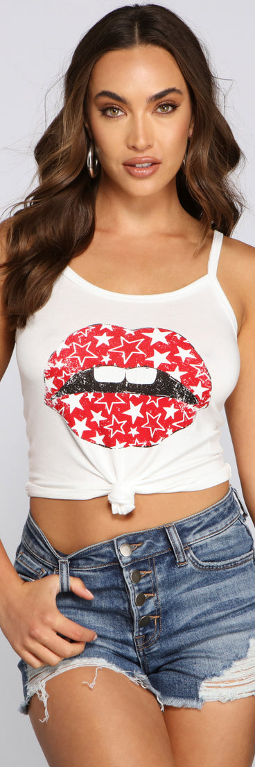 With fun and flirty details, Starry Lip Graphic Cropped Tank shows off your unique style for a trendy outfit for the summer season!