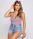 With fun and flirty details, America's Sweetheart Striped Crop Top shows off your unique style for a trendy outfit for the summer season!