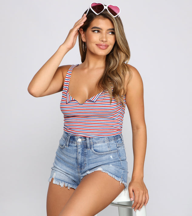 With fun and flirty details, America's Sweetheart Striped Crop Top shows off your unique style for a trendy outfit for the summer season!