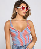 With fun and flirty details, America's Sweetheart Striped Crop Top shows off your unique style for a trendy outfit for the summer season!