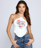 With fun and flirty details, Americana Halter Crop Top shows off your unique style for a trendy outfit for the summer season!