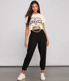 With fun and flirty details, USA Slashed Graphic Crop Top shows off your unique style for a trendy outfit for the summer season!