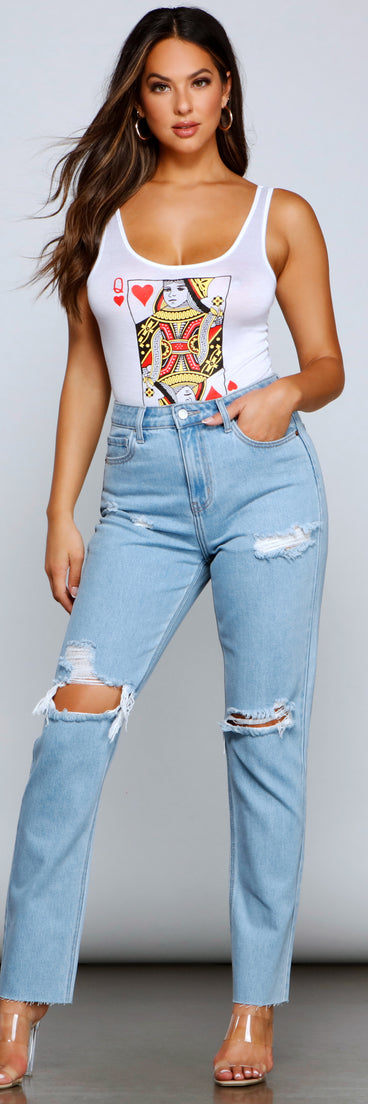 With fun and flirty details, Reign In Style Queen Of Hearts Bodysuit shows off your unique style for a trendy outfit for the summer season!