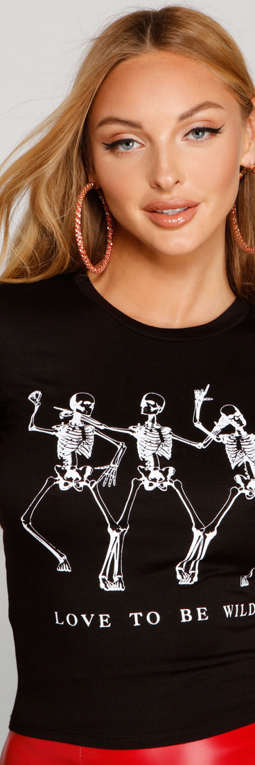 With fun and flirty details, Love To Be Wild Skeleton Graphic Tee shows off your unique style for a trendy outfit for the summer season!