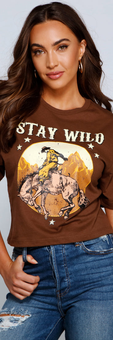 With fun and flirty details, Stay Wild Cowboy Graphic Tee shows off your unique style for a trendy outfit for the summer season!