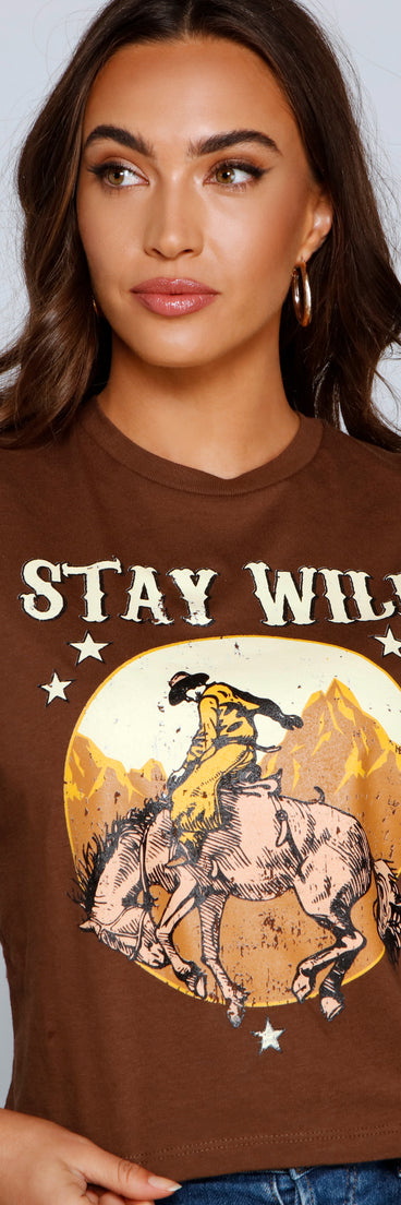 With fun and flirty details, Stay Wild Cowboy Graphic Tee shows off your unique style for a trendy outfit for the summer season!