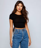 With fun and flirty details, Pull Me In Ruched Ribbed Knit Crop Top shows off your unique style for a trendy outfit for the summer season!