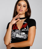 With fun and flirty details, Edgy Vintage Style Cutout Graphic Tee shows off your unique style for a trendy outfit for the summer season!