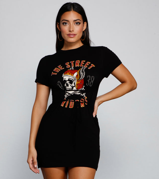 With fun and flirty details, Street Rider Graphic Lace-Up Tee shows off your unique style for a trendy outfit for the summer season!