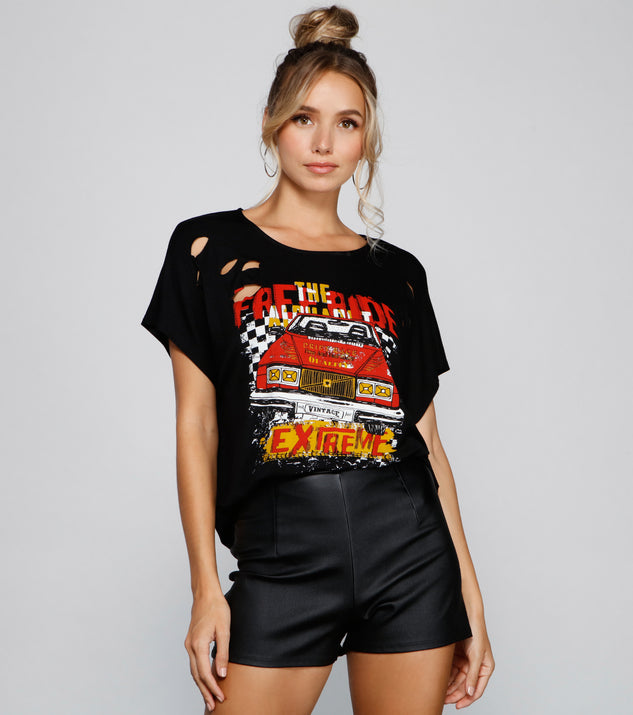 With fun and flirty details, Born For Speed Distressed Graphic Tee shows off your unique style for a trendy outfit for the summer season!