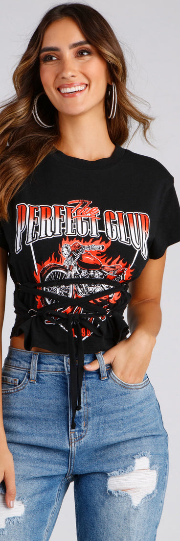 With fun and flirty details, The Perfect Club Lace-Up Graphic Tee shows off your unique style for a trendy outfit for the summer season!