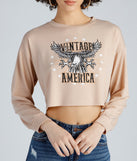 Vintage America Cropped Sweatshirt is a trendy pick to create 2023 festival outfits, festival dresses, outfits for concerts or raves, and complete your best party outfits!