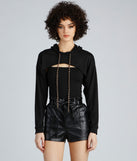 Hawt Crop Chain Detail Hoodie Top is a trendy pick to create 2023 festival outfits, festival dresses, outfits for concerts or raves, and complete your best party outfits!