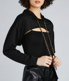 Hawt Crop Chain Detail Hoodie Top is a trendy pick to create 2023 festival outfits, festival dresses, outfits for concerts or raves, and complete your best party outfits!