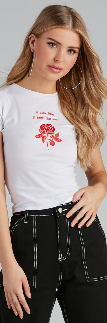 With fun and flirty details, I Love Him, I Love Him Not Graphic Tee shows off your unique style for a trendy outfit for the summer season!