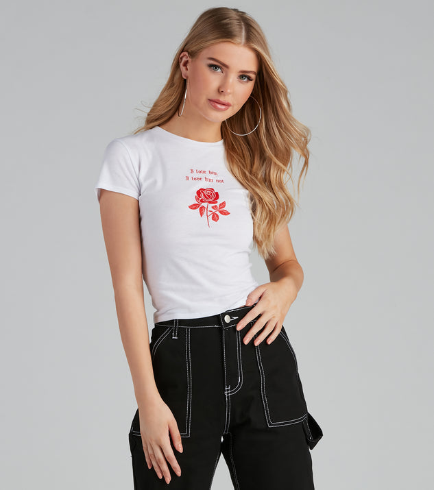 With fun and flirty details, I Love Him, I Love Him Not Graphic Tee shows off your unique style for a trendy outfit for the summer season!