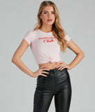 With fun and flirty details, Join The Club Crop Graphic Tee shows off your unique style for a trendy outfit for the summer season!