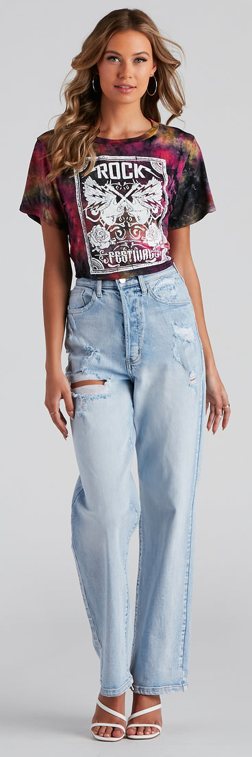 With fun and flirty details, Rock Festival Cropped Graphic Tee shows off your unique style for a trendy outfit for the summer season!