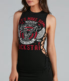With fun and flirty details, Born To Rock Lace-Up Graphic Tunic shows off your unique style for a trendy outfit for the summer season!
