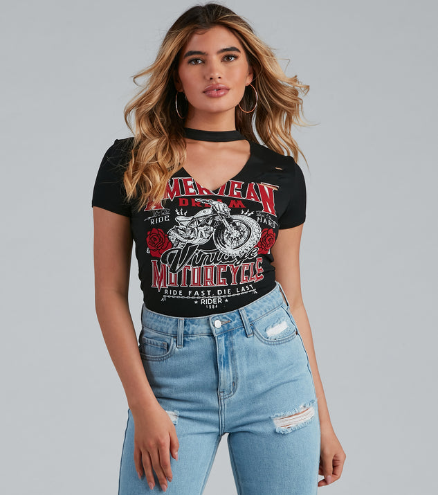 With fun and flirty details, American Dream Choker Graphic Tee shows off your unique style for a trendy outfit for the summer season!