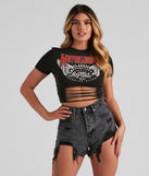 Motor Legend Cropped Graphic Tee is a trendy pick to create 2023 festival outfits, festival dresses, outfits for concerts or raves, and complete your best party outfits!
