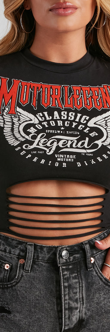With fun and flirty details, Motor Legend Cropped Graphic Tee shows off your unique style for a trendy outfit for the summer season!