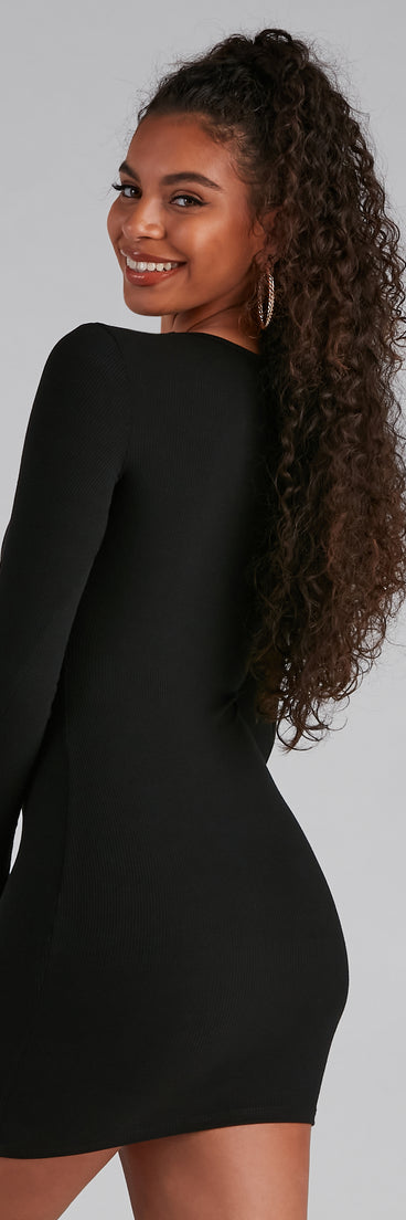 Everyday Perfection Ribbed Knit Mini Dress for Homecoming 2022, Winter Formal Dances, Holiday Dress, Military Balls, Bridesmaids, Wedding Guests, and Prom