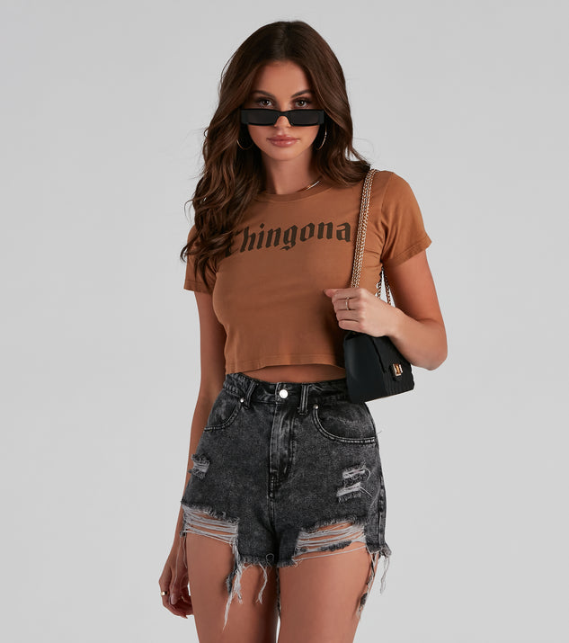 With fun and flirty details, Chingona Graphic Crop Top shows off your unique style for a trendy outfit for the summer season!
