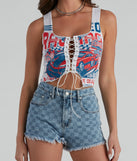 With fun and flirty details, Cross The Finish Line Graphic Top shows off your unique style for a trendy outfit for the summer season!
