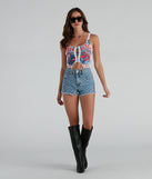 With fun and flirty details, Cross The Finish Line Graphic Top shows off your unique style for a trendy outfit for the summer season!