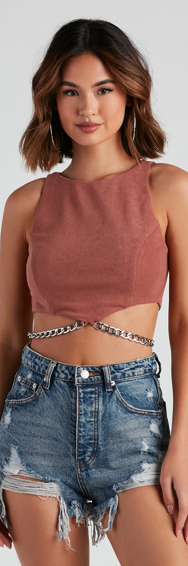 Chain Of Plans High Neck Crop Top is a trendy pick to create 2023 festival outfits, festival dresses, outfits for concerts or raves, and complete your best party outfits!