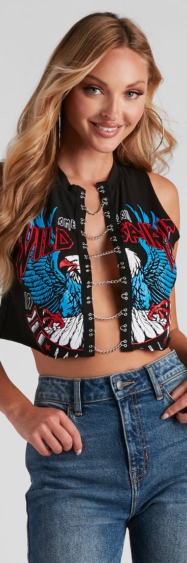 Wild Spirit Graphic Chain Tank Top is a trendy pick to create 2023 festival outfits, festival dresses, outfits for concerts or raves, and complete your best party outfits!