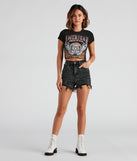 With fun and flirty details, Wheels Of Steel Slit Graphic Tee shows off your unique style for a trendy outfit for the summer season!